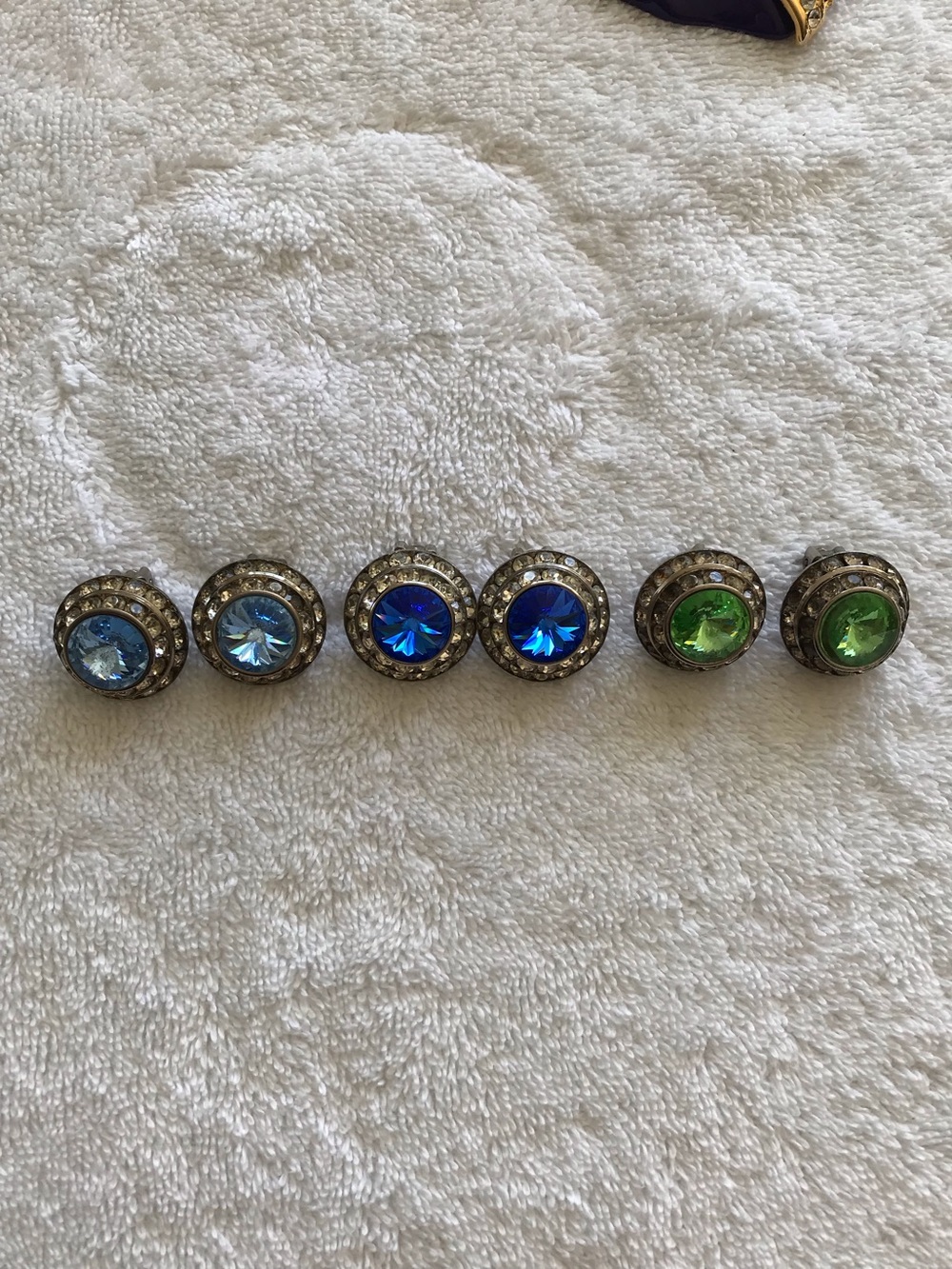 3-sets of Multicolor Crystal Stud Earrings Set - Blue, Royal Blue &Green.